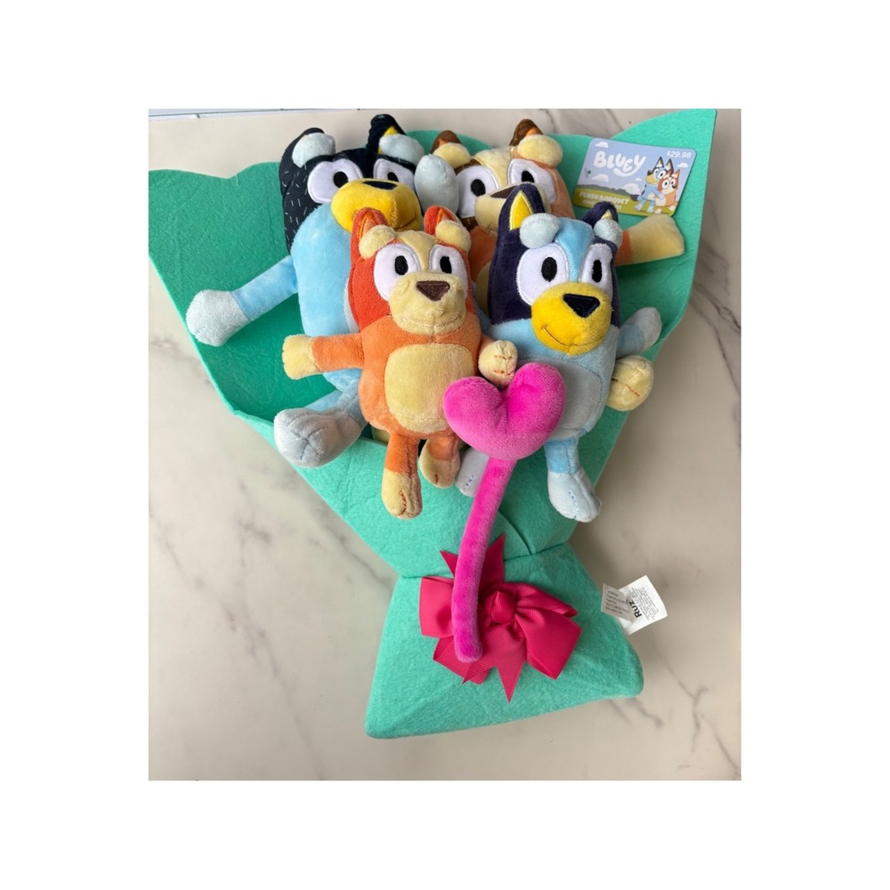 Bluey Plush Bouquet Bingo Friends Teal Wrap Pink‎ Bow Ruz A28188 New
